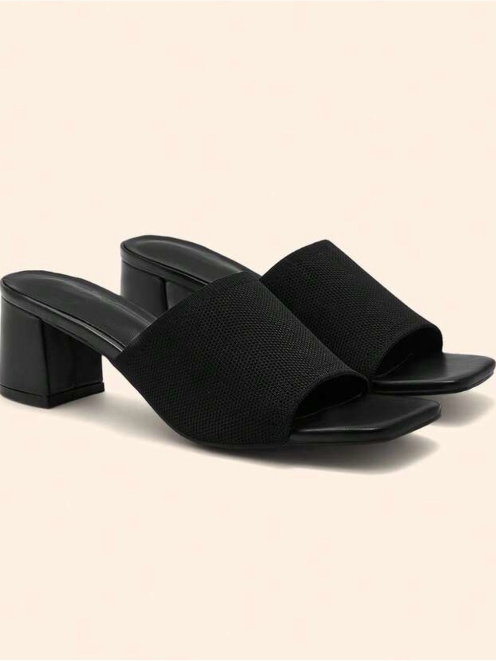 Black Wide-Band Block Heel Slide Sandals - Women
